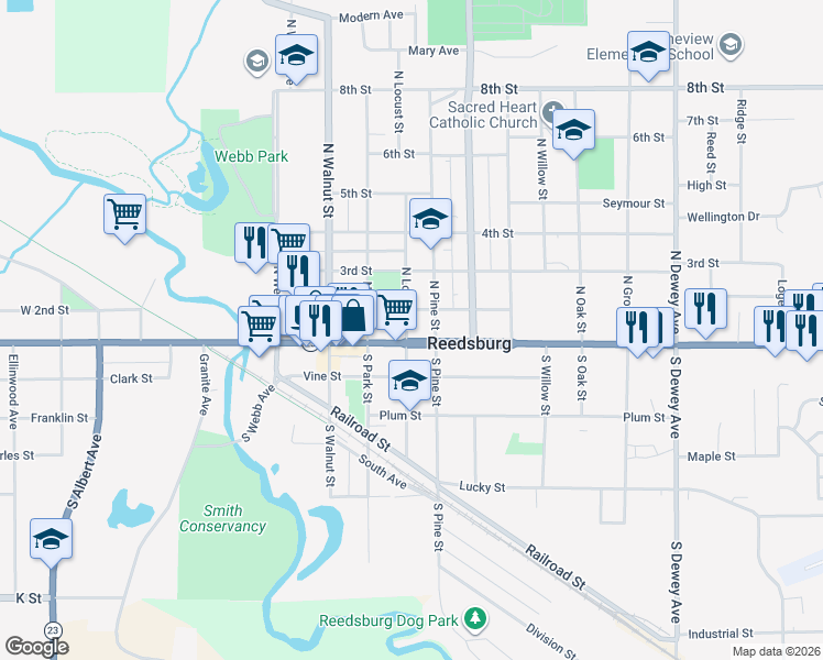 map of restaurants, bars, coffee shops, grocery stores, and more near 441 East Main Street in Reedsburg