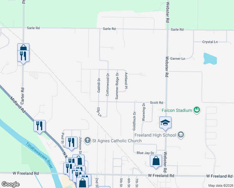 map of restaurants, bars, coffee shops, grocery stores, and more near 8565 Summer Ridge Drive in Freeland