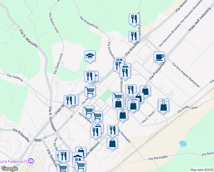 map of restaurants, bars, coffee shops, grocery stores, and more near 20 Via Cesare Anconetani in Jesi