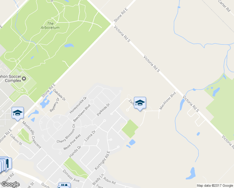 map of restaurants, bars, coffee shops, grocery stores, and more near 76 Parkside Drive in Guelph