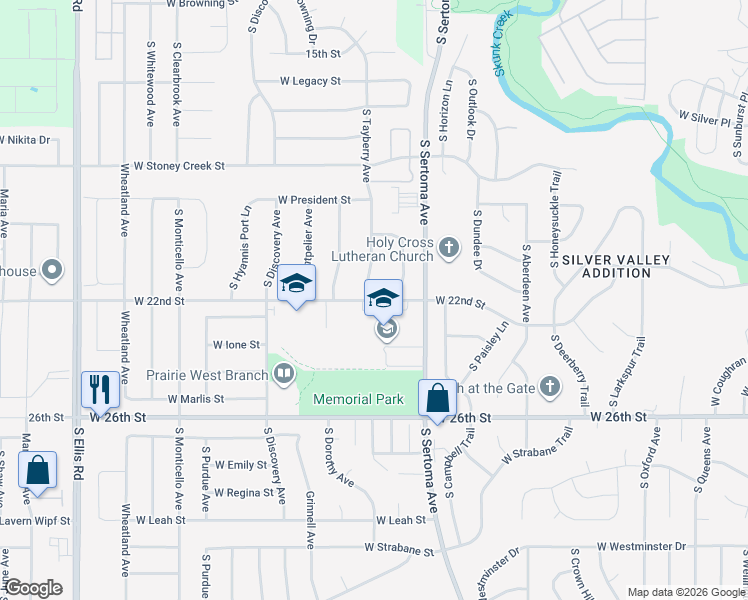 map of restaurants, bars, coffee shops, grocery stores, and more near 7400 West 22nd Street in Sioux Falls