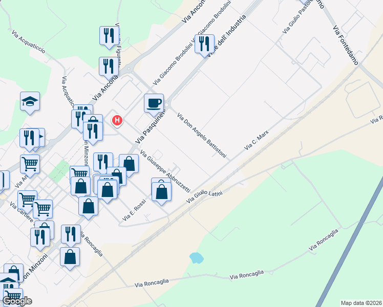 map of restaurants, bars, coffee shops, grocery stores, and more near 8 Via Don Angelo Cappannini in Jesi