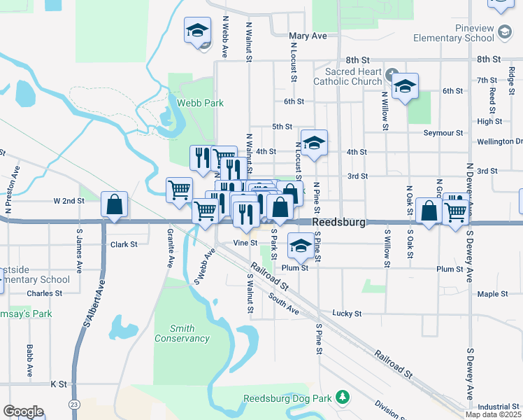 map of restaurants, bars, coffee shops, grocery stores, and more near 118 North Walnut Street in Reedsburg