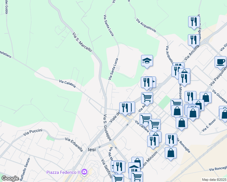 map of restaurants, bars, coffee shops, grocery stores, and more near 21 Via Sicilia in Jesi