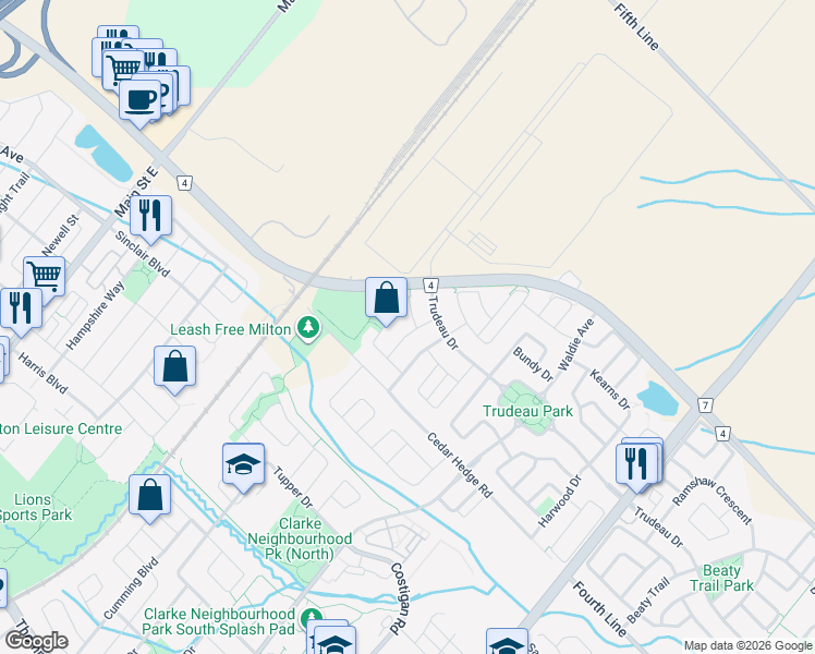 map of restaurants, bars, coffee shops, grocery stores, and more near 500 Blinco Terrace in Milton