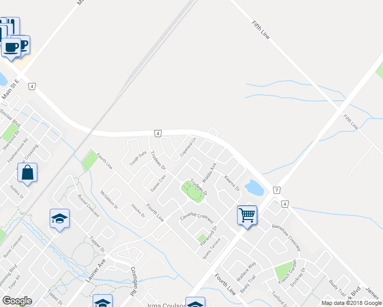 map of restaurants, bars, coffee shops, grocery stores, and more near 1609 Cartwright Crescent in Milton