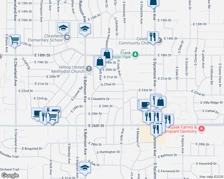 map of restaurants, bars, coffee shops, grocery stores, and more near 3912 East 23rd Street in Sioux Falls