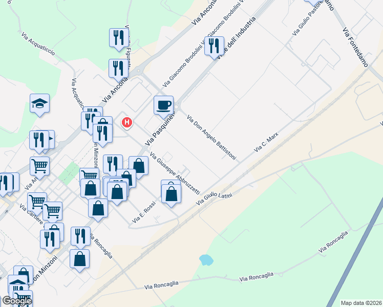 map of restaurants, bars, coffee shops, grocery stores, and more near 8 Via Don Angelo Cappannini in Jesi