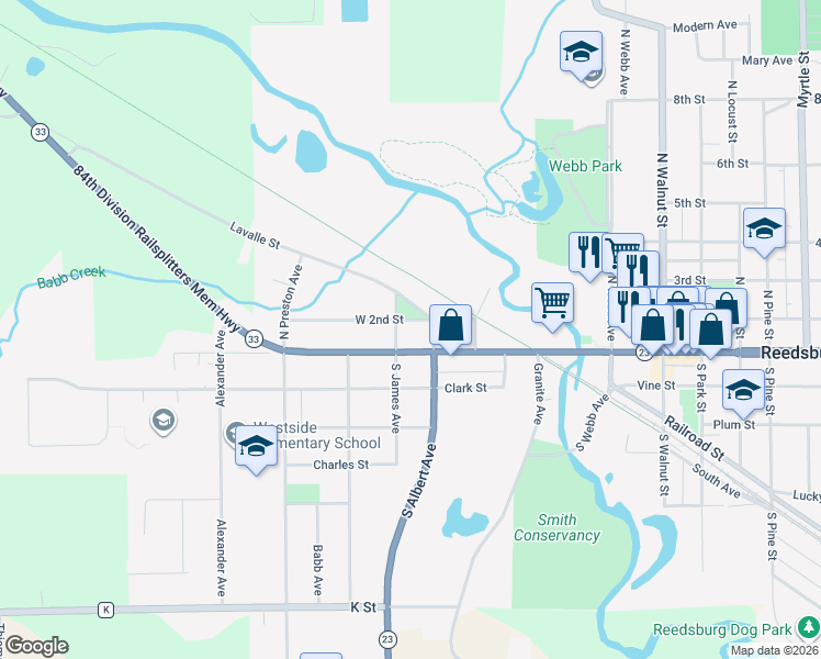 map of restaurants, bars, coffee shops, grocery stores, and more near 335 W 2nd St in Reedsburg
