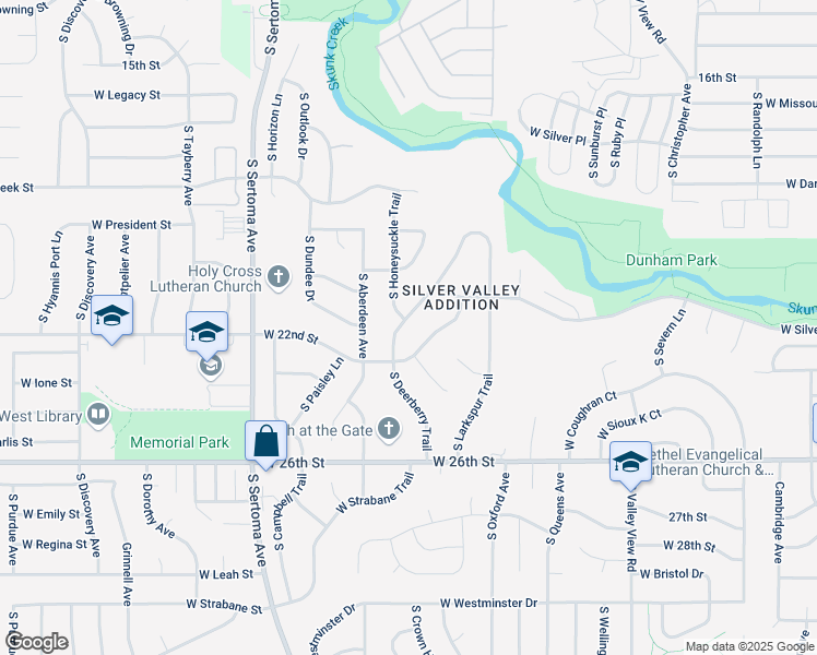 map of restaurants, bars, coffee shops, grocery stores, and more near 1404 South Deerberry Trail in Sioux Falls