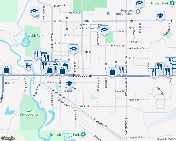 map of restaurants, bars, coffee shops, grocery stores, and more near 634 2nd Street in Reedsburg