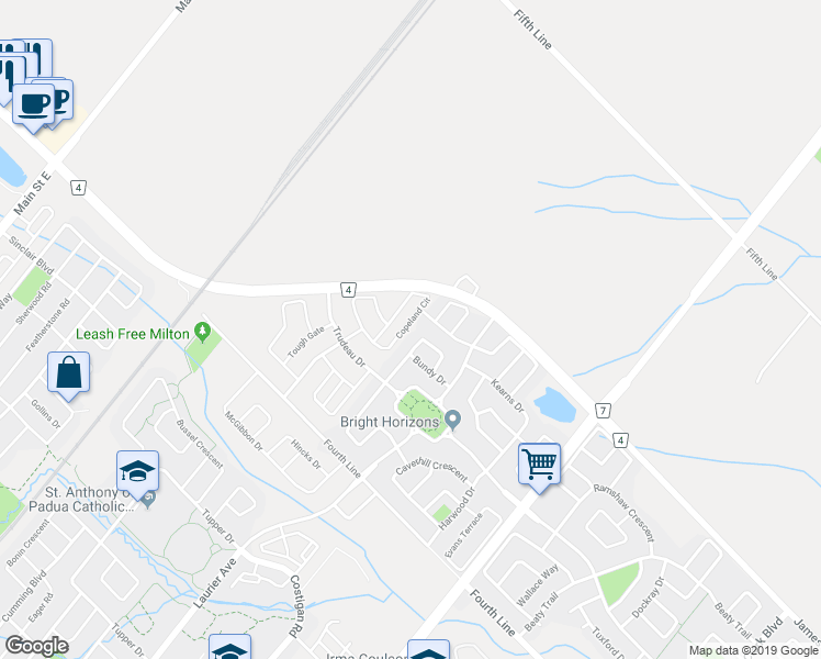 map of restaurants, bars, coffee shops, grocery stores, and more near 1688 Copeland Circle in Milton