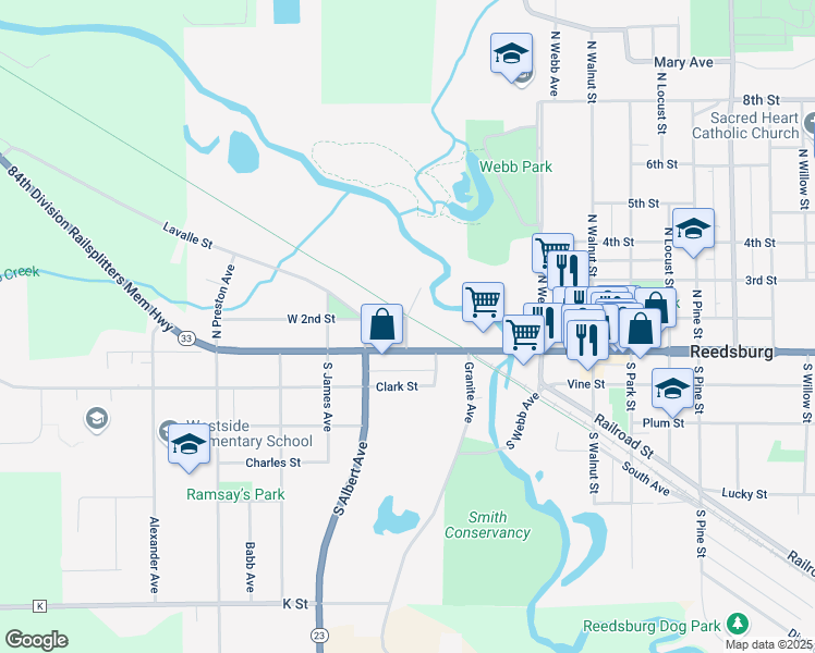 map of restaurants, bars, coffee shops, grocery stores, and more near 134 Eagle Street in Reedsburg