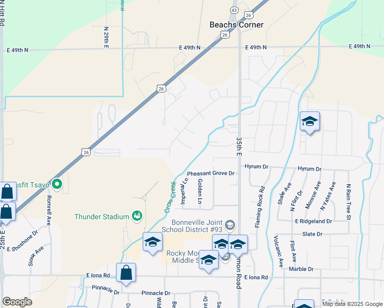 map of restaurants, bars, coffee shops, grocery stores, and more near 3226 East Edwards Drive in Idaho Falls
