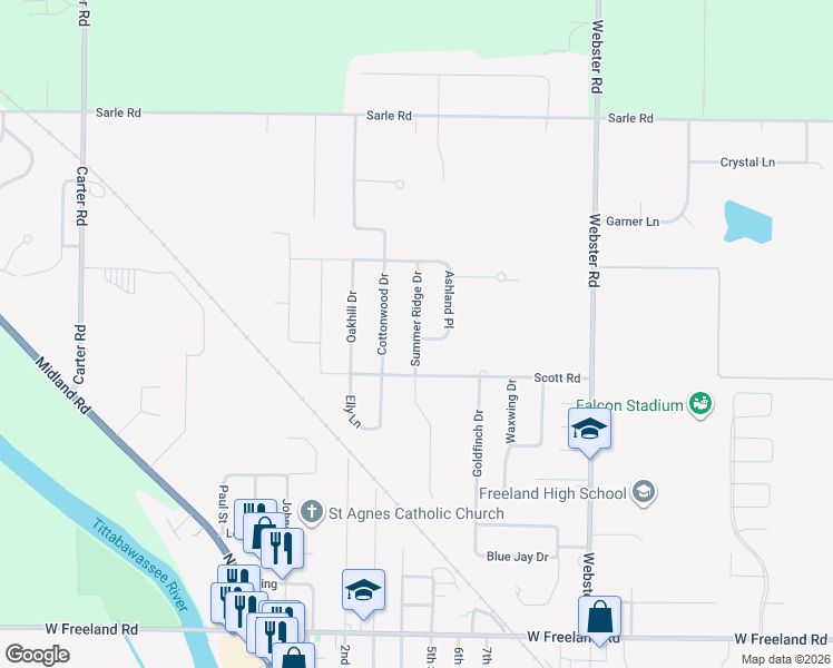 map of restaurants, bars, coffee shops, grocery stores, and more near 8565 Summer Ridge Drive in Freeland