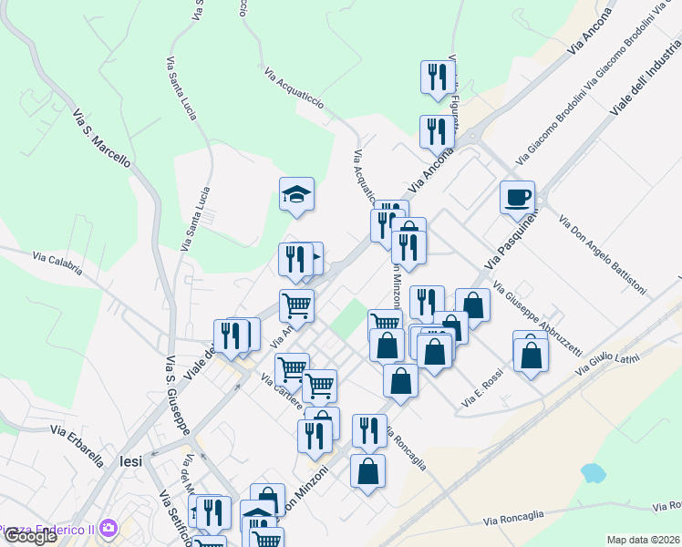 map of restaurants, bars, coffee shops, grocery stores, and more near 38 Via Ancona in Jesi