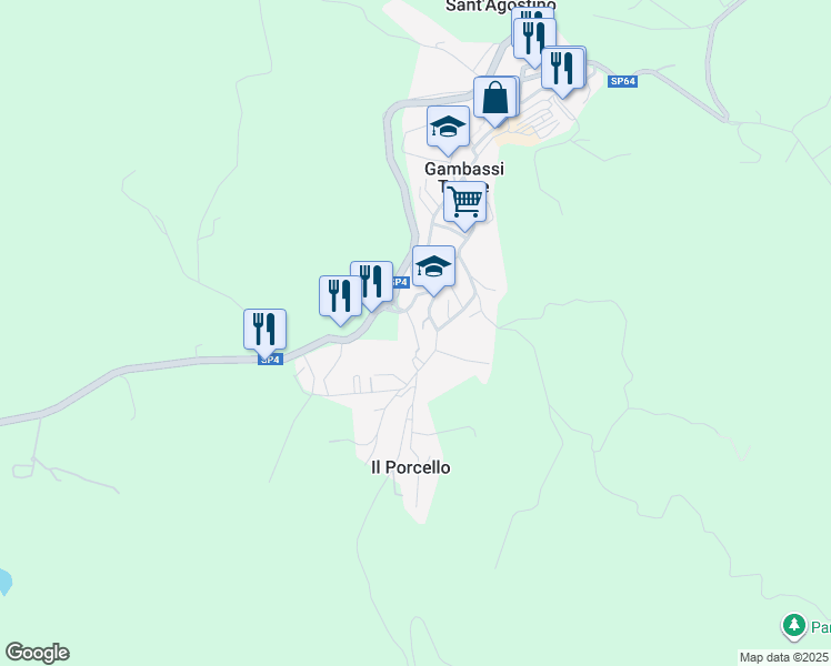map of restaurants, bars, coffee shops, grocery stores, and more near 116 Via Galileo Galilei in Gambassi Terme