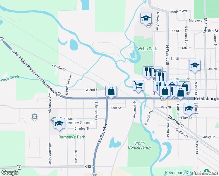 map of restaurants, bars, coffee shops, grocery stores, and more near in Reedsburg