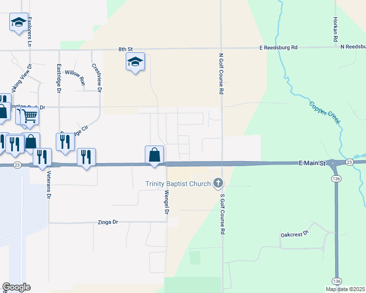 map of restaurants, bars, coffee shops, grocery stores, and more near 2701 East Main Street in Reedsburg