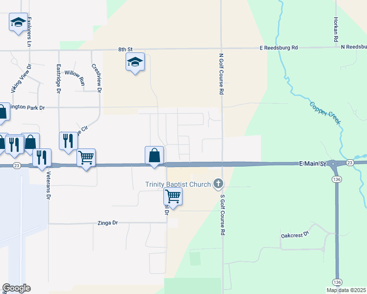 map of restaurants, bars, coffee shops, grocery stores, and more near 2701 East Main Street in Reedsburg