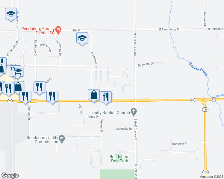 map of restaurants, bars, coffee shops, grocery stores, and more near 2601 East Main Street in Reedsburg