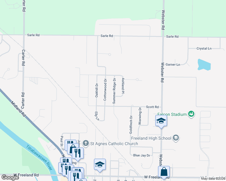 map of restaurants, bars, coffee shops, grocery stores, and more near 8565 Summer Ridge Drive in Freeland