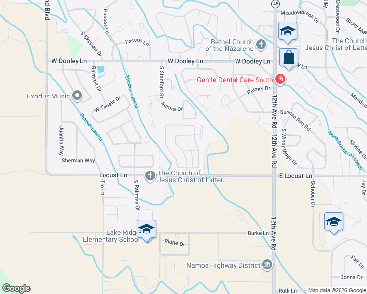 map of restaurants, bars, coffee shops, grocery stores, and more near 3725 South Edgeview Drive in Nampa