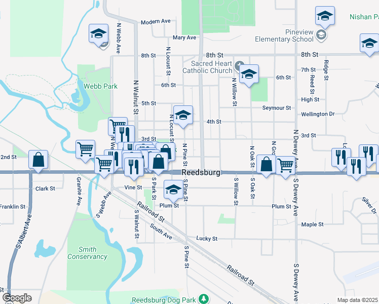 map of restaurants, bars, coffee shops, grocery stores, and more near 226 North Pine Street in Reedsburg