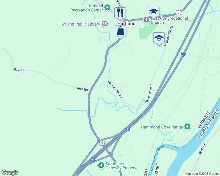 map of restaurants, bars, coffee shops, grocery stores, and more near 12 Martinsville Road in Hartland
