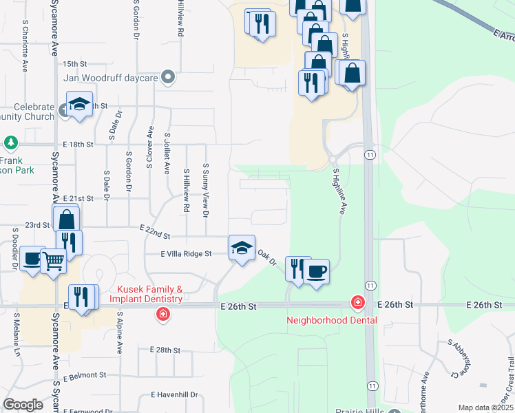 map of restaurants, bars, coffee shops, grocery stores, and more near 5510 Blarney Place in Sioux Falls