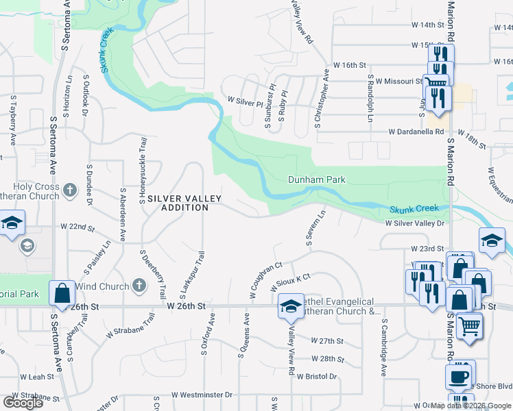 map of restaurants, bars, coffee shops, grocery stores, and more near Sioux Falls Bike Trail in Sioux Falls