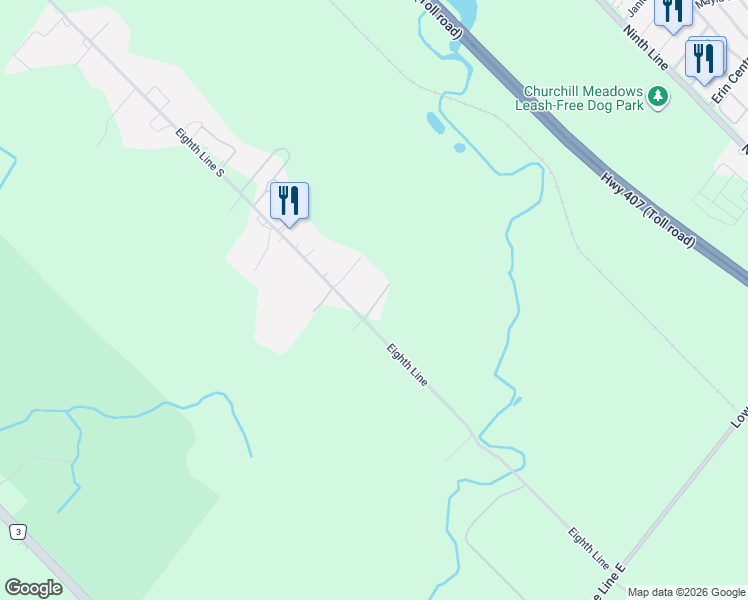 map of restaurants, bars, coffee shops, grocery stores, and more near 5327 Eighth Line in Milton
