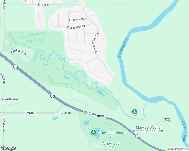 map of restaurants, bars, coffee shops, grocery stores, and more near South Sugar Maple Drive in Sioux Falls