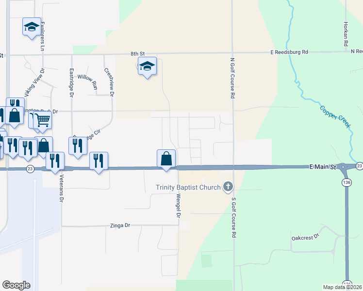 map of restaurants, bars, coffee shops, grocery stores, and more near 15 Wengel Drive in Reedsburg