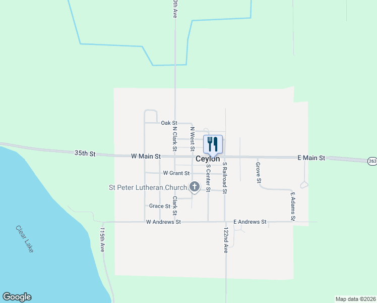 map of restaurants, bars, coffee shops, grocery stores, and more near 108 North West Street in Ceylon