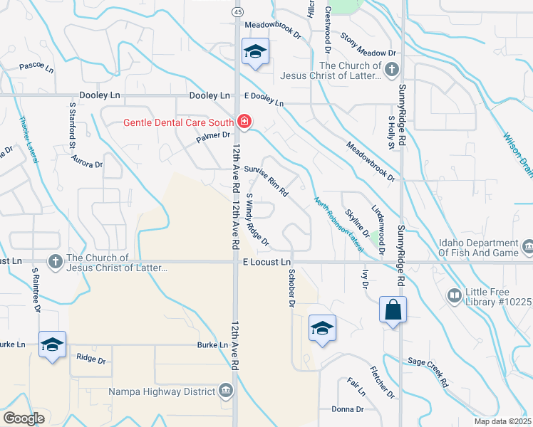 map of restaurants, bars, coffee shops, grocery stores, and more near 329 East Mikyl Ridge Loop in Nampa