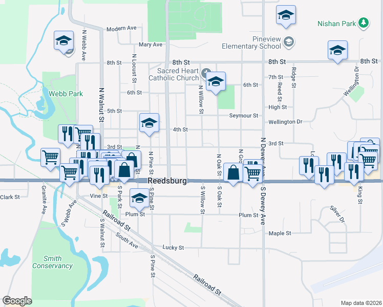 map of restaurants, bars, coffee shops, grocery stores, and more near 746 3rd Street in Reedsburg