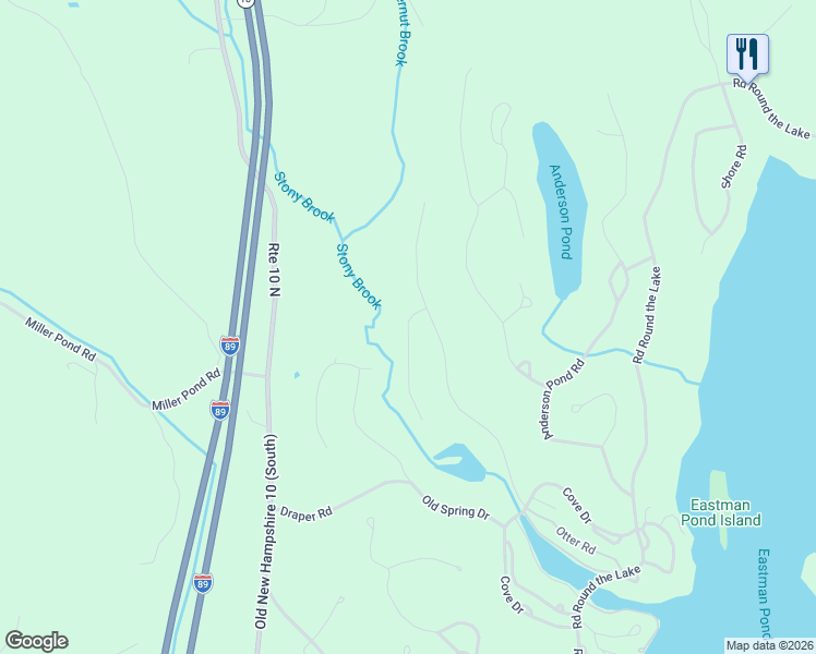 map of restaurants, bars, coffee shops, grocery stores, and more near 1 Mill Pond Road in Grantham