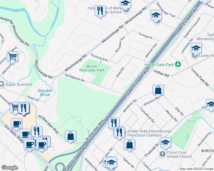 map of restaurants, bars, coffee shops, grocery stores, and more near 1640 Tipperary Court in Mississauga