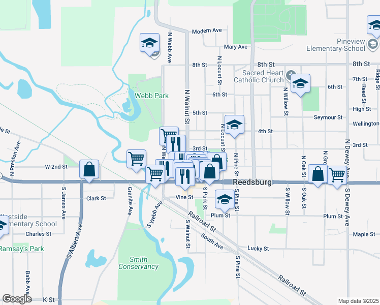 map of restaurants, bars, coffee shops, grocery stores, and more near 246 3rd Street in Reedsburg