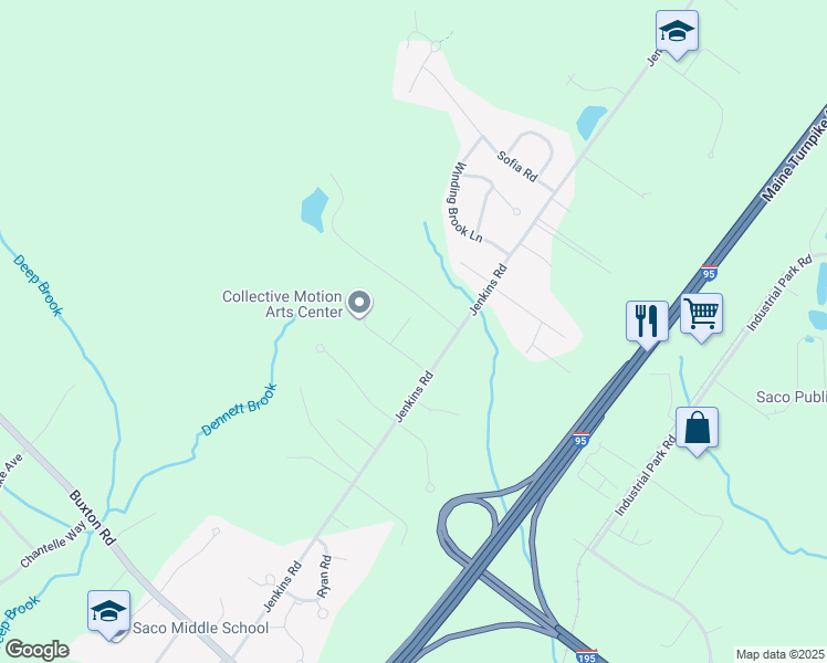 map of restaurants, bars, coffee shops, grocery stores, and more near 3 Jacqueline Drive in Saco