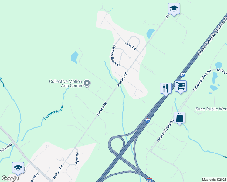 map of restaurants, bars, coffee shops, grocery stores, and more near 84 Jenkins Road in Saco