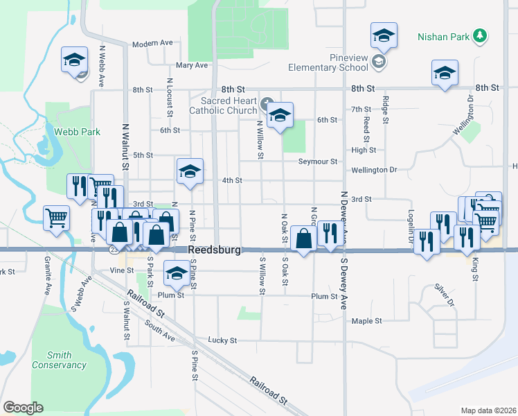 map of restaurants, bars, coffee shops, grocery stores, and more near 746 3rd Street in Reedsburg