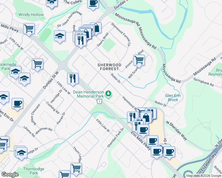 map of restaurants, bars, coffee shops, grocery stores, and more near 2460 Hammond Road in Mississauga