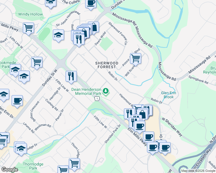 map of restaurants, bars, coffee shops, grocery stores, and more near 2460 Hammond Road in Mississauga