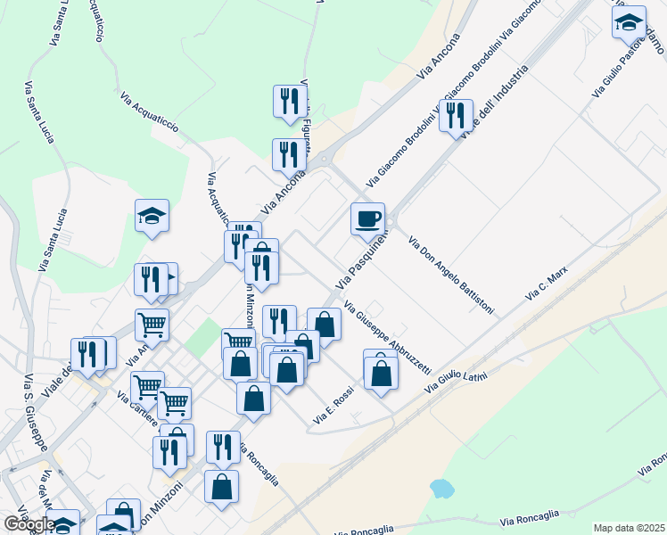 map of restaurants, bars, coffee shops, grocery stores, and more near 3 Via Fernando Santi in Jesi
