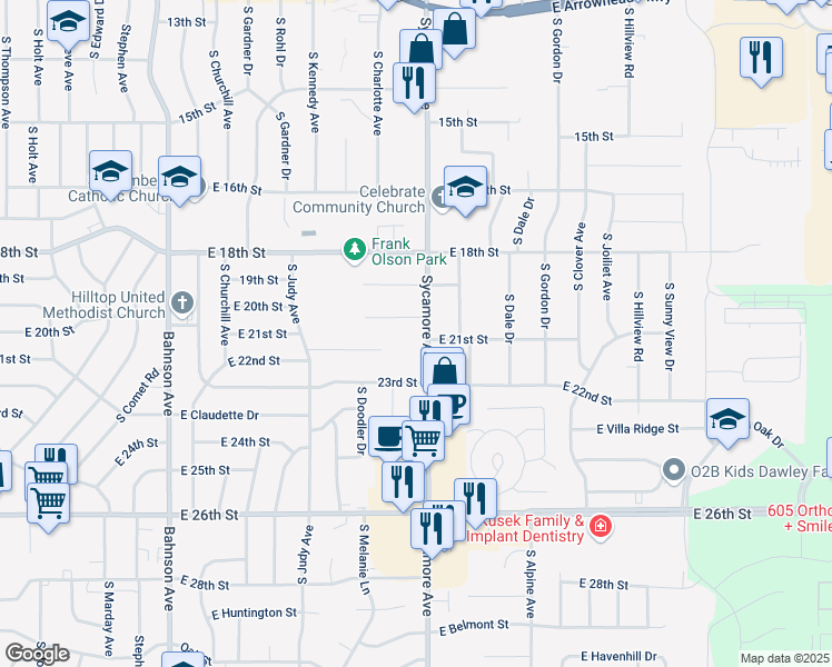 map of restaurants, bars, coffee shops, grocery stores, and more near 4301-4499 E 20th St in Sioux Falls