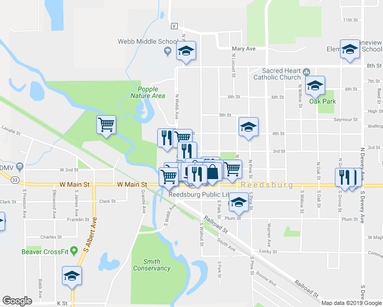 map of restaurants, bars, coffee shops, grocery stores, and more near 170 3rd Street in Reedsburg