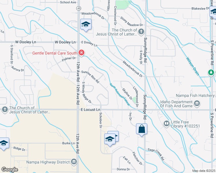 map of restaurants, bars, coffee shops, grocery stores, and more near East Sunrise Rim Court in Nampa