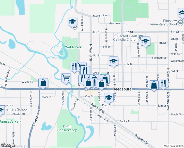 map of restaurants, bars, coffee shops, grocery stores, and more near 246 3rd Street in Reedsburg